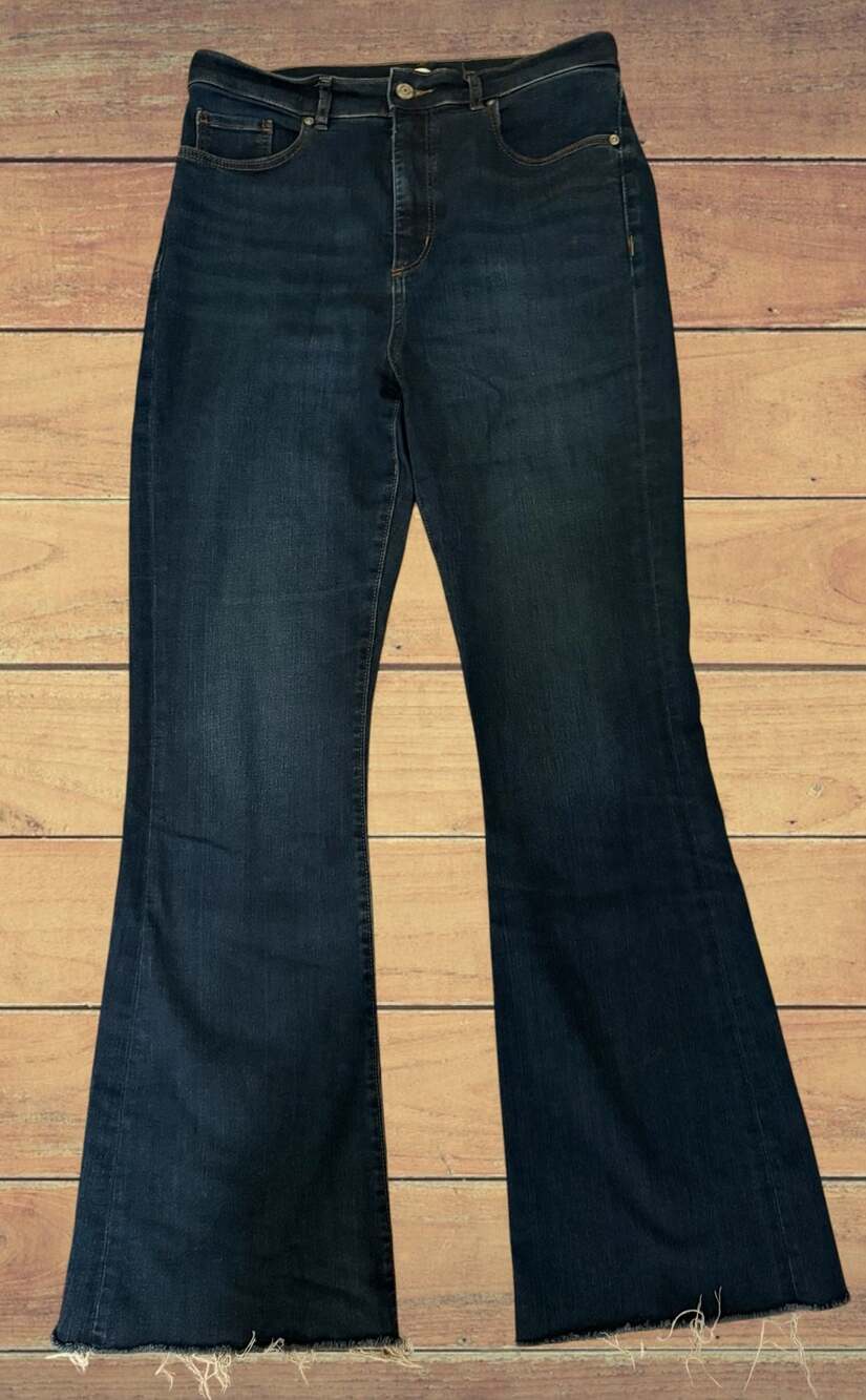 Loft High Rise Flare Jeans with Raw Hem in Dark Wash SZ 29